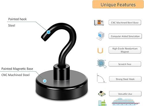 Vista 149 de NEOSMUK - Ganchos magnéticos de alta resistencia con imanes extrafuertes para colgar en refrigerador, crucero, cabinas o parrilla, color blanco