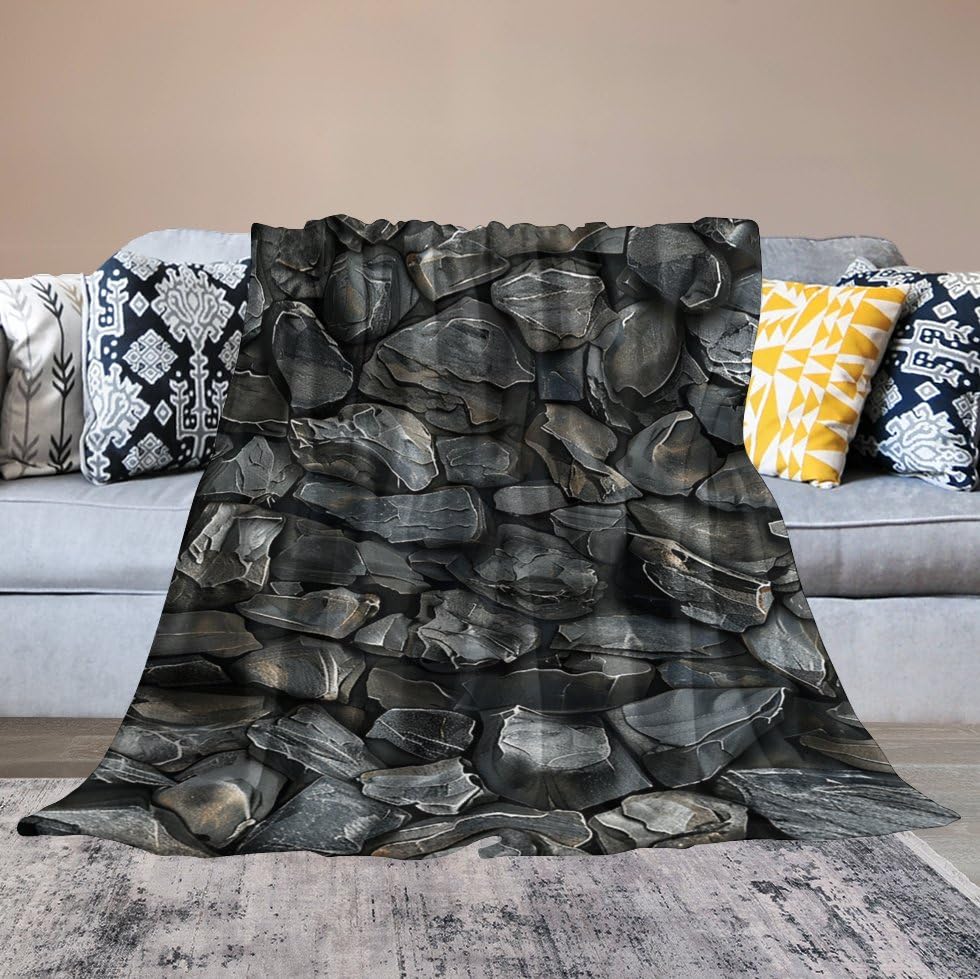 Couverture micro polaire 152x203 cm motif roche grise pour lit