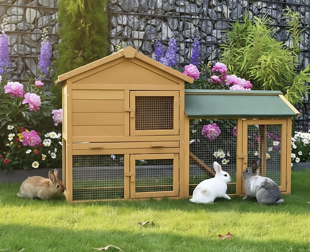 Cage Clapier Enclos Lapin Extérieur en Bois de pin Haute Qualité 145x53x85 cm Villa Lapin