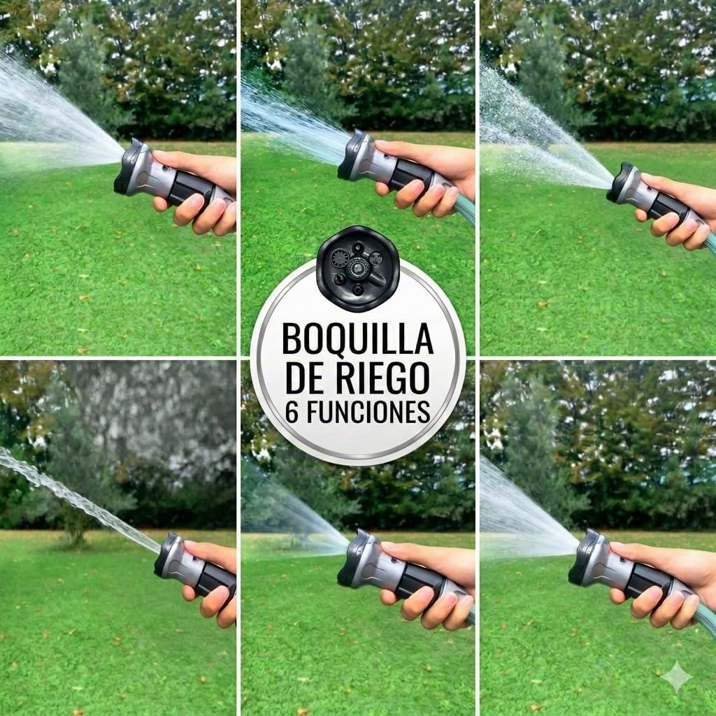 Idroeasy, manguera de jardín extensible de 20 metros, 5/8" de diámetro, manguera de riego extensible de 3 vías, resistente a nudos y torsiones, no tóxica, diseño azul pastel suave, Made In Italy