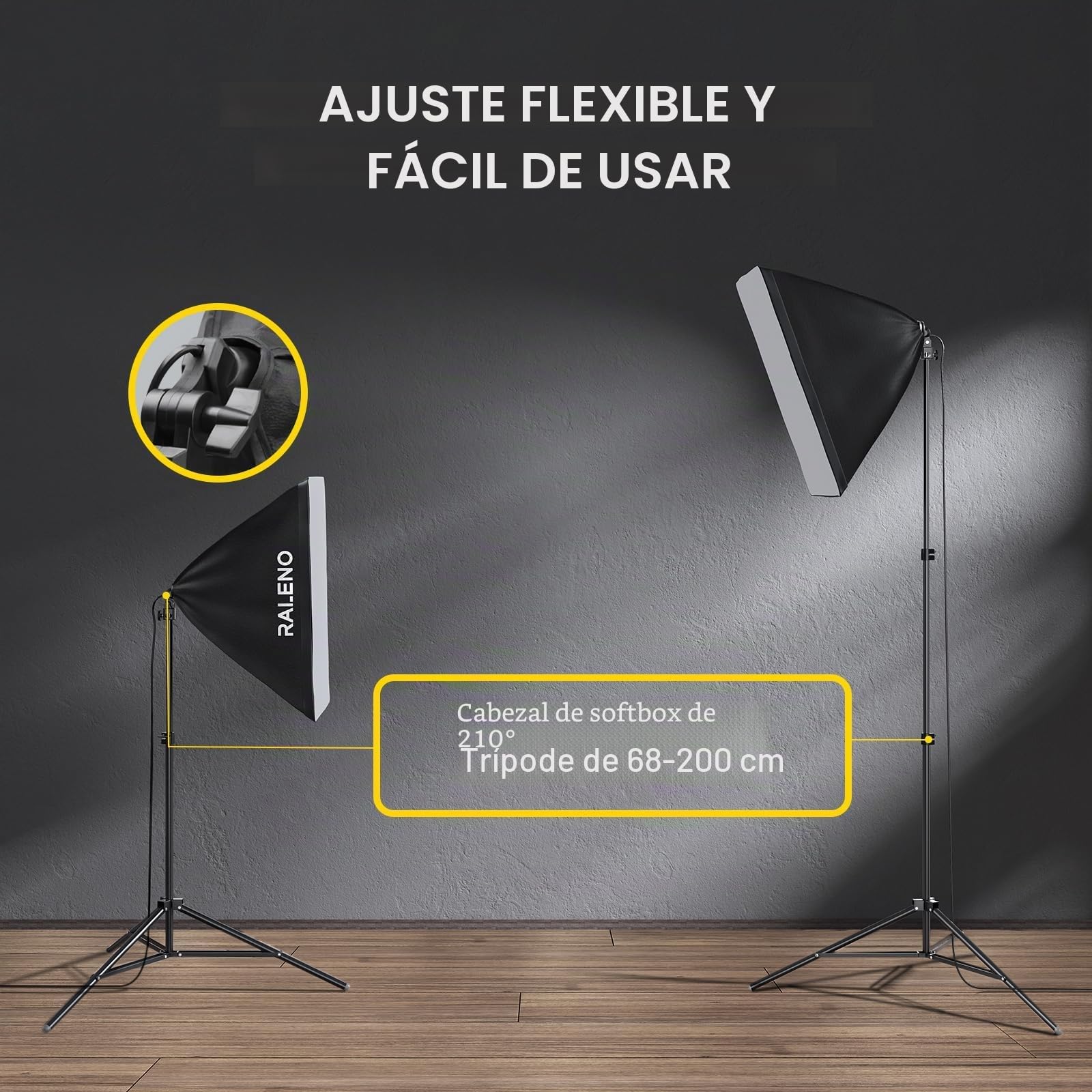 RALENO Studio Softbox Iluminación Kit Fotografía, 2 x 50x50cm Equipo de Iluminación Continuo con 50W LED Bombilla, Trípode Montaje Universal, Bolsa de Tela para Equipo de Estudio Fotográfico