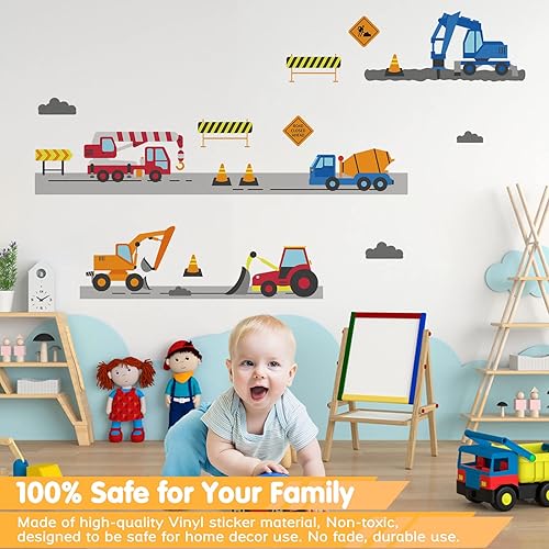 Miniatura 4 de Calcomanías de pared de vehículos de construcción para niños, calcomanías de pared para vehículos de ingeniería, carretilla elevadora, excavadora,
