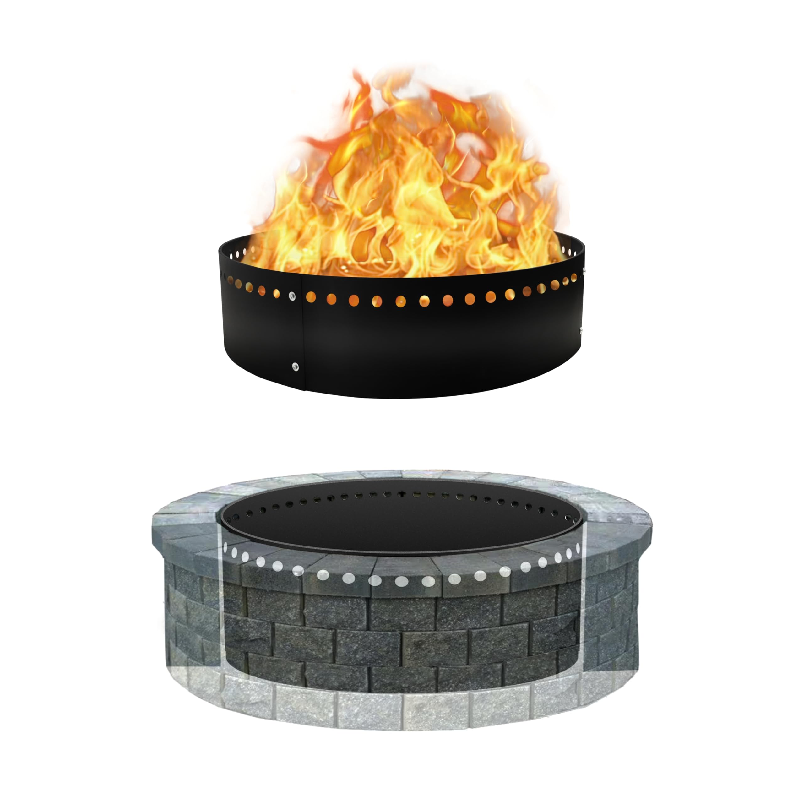 FEBTECH 45" Outdoor Fire Ring Liner - Carbon Steel Smokeless Firepit Insert with Heat Resistant Coating - Versatile Fire Ring for DIY in or Above-Ground, Bonfire Nights & Backyard Gatherings