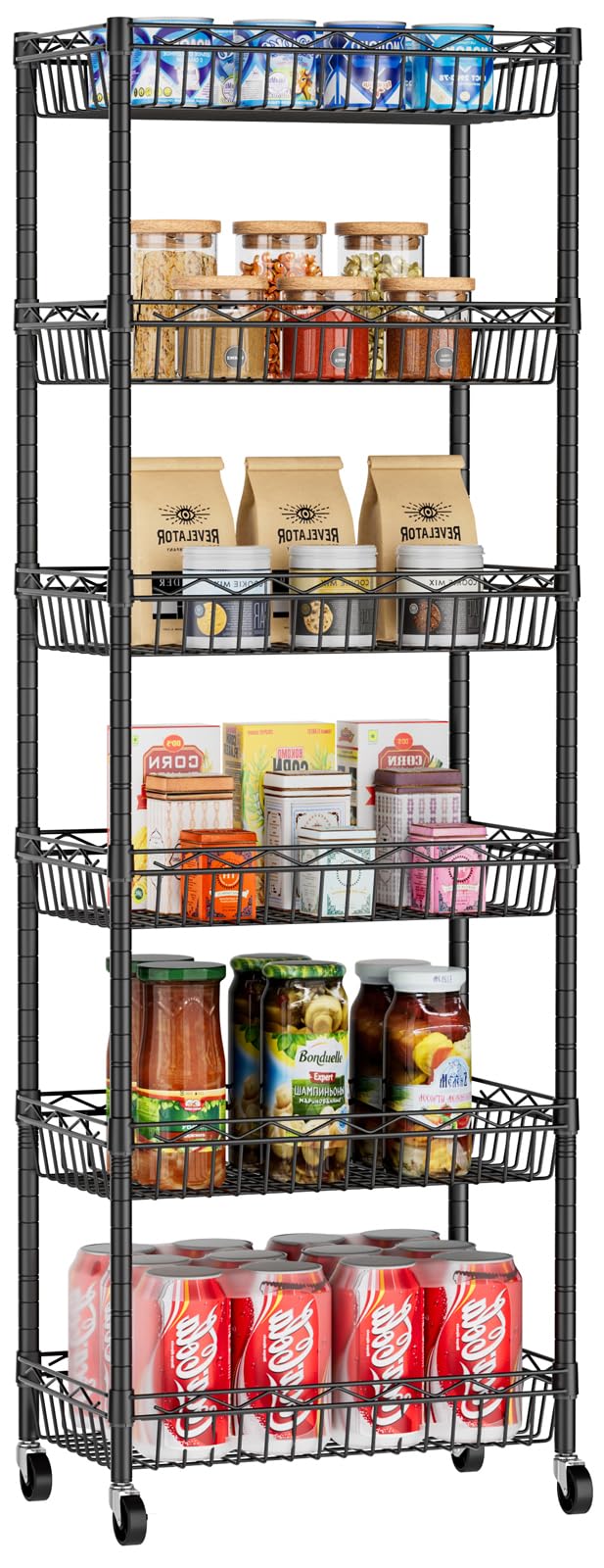 Golpart 6 Tier Basket Shelf Wire Shelving Unit Adjustable Storage Shelves Big Basket Rack for Garage Kitchen Office Pantry Corner 17.2" Dx12.2 Wx63 H