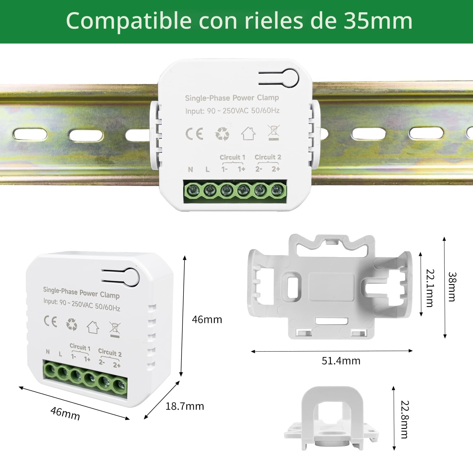 OWON Monitor de energía WiFi bidireccional con 2 pinzas, medidor de energía inteligente de 80A para electricidad monofásica. Medidor de potencia WiFi para monitoreo de electricidad en tiempo real