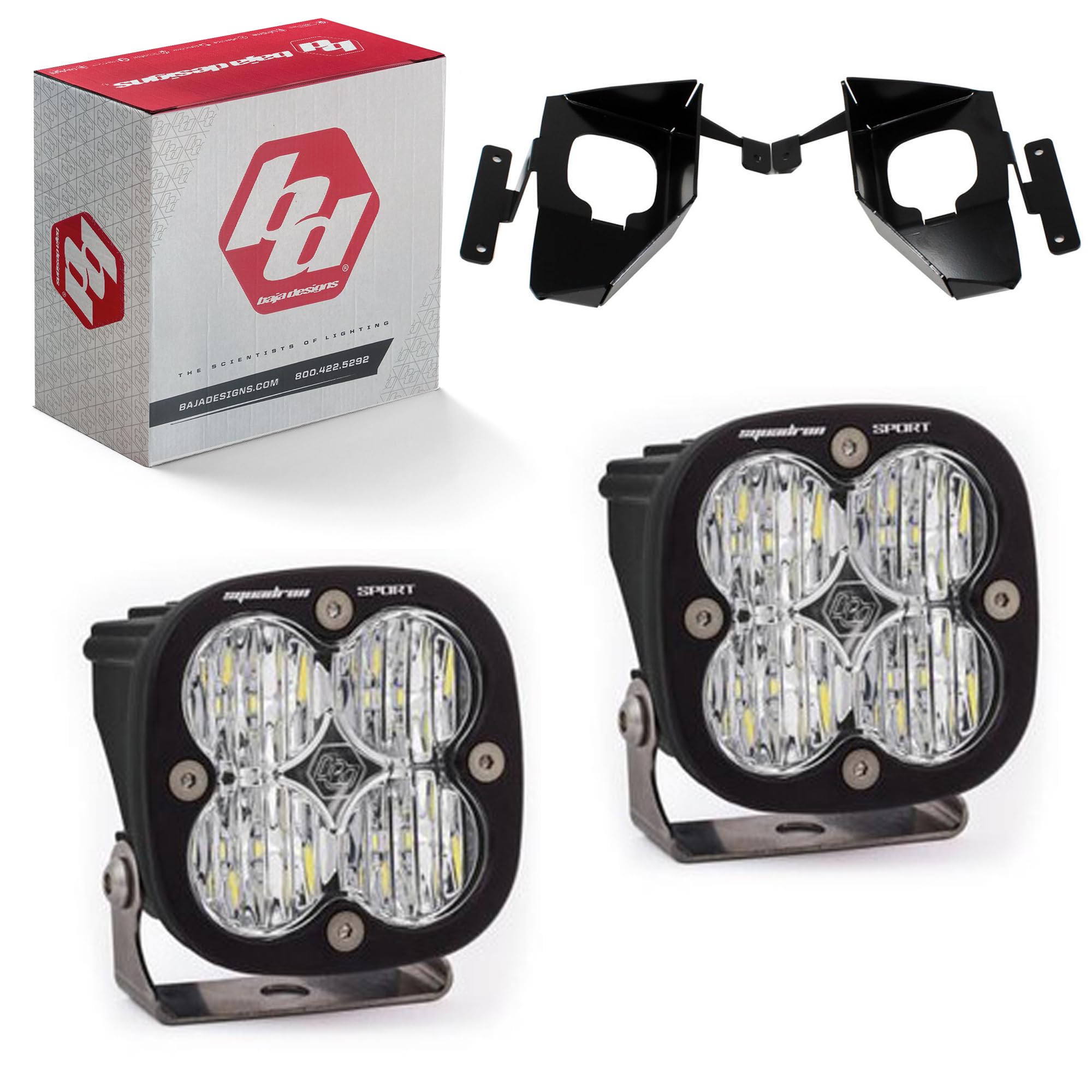 Baja Designs Squadron Sport Fog Pocket LED Light Kit fits Chevy Silverado, Sierra 1500 2016-2018 (Wide Cornering; Clear)