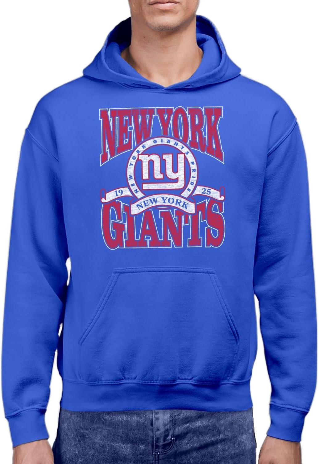 Hybrid Sports NFL - New York Giants - Stacked Banner Circle - Men's and Women's Pullover Hooded Fleece Sweatshirt - Size 3 X-Large - ROYAL BLUE