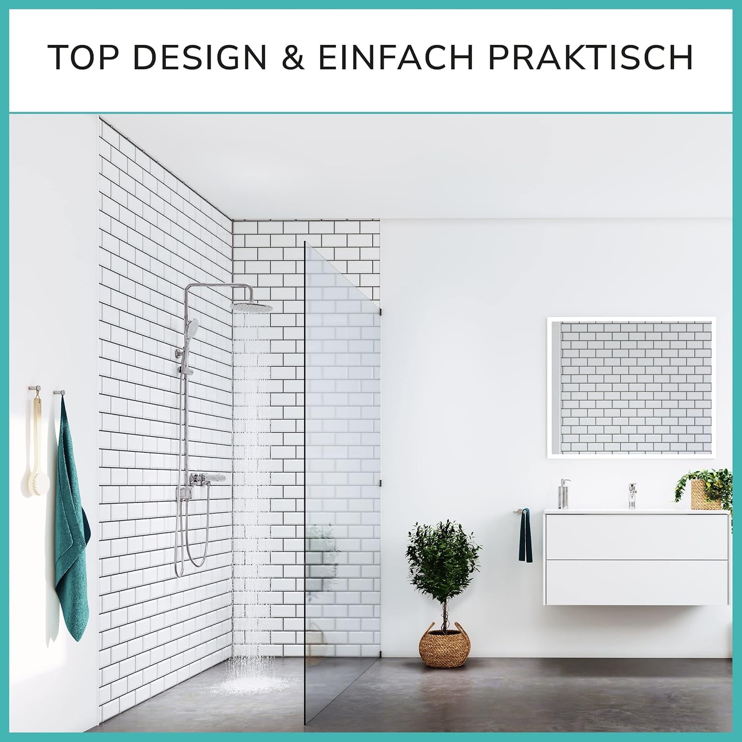 Duschsystem ohne Armatur Edelstahl rostfrei - Überkopfbrauseset | 50% Wasserspar Wellness Duschset ohne Armatur - Regendusche mit Wandhalterung Komplettset für Dusche und Badewanne