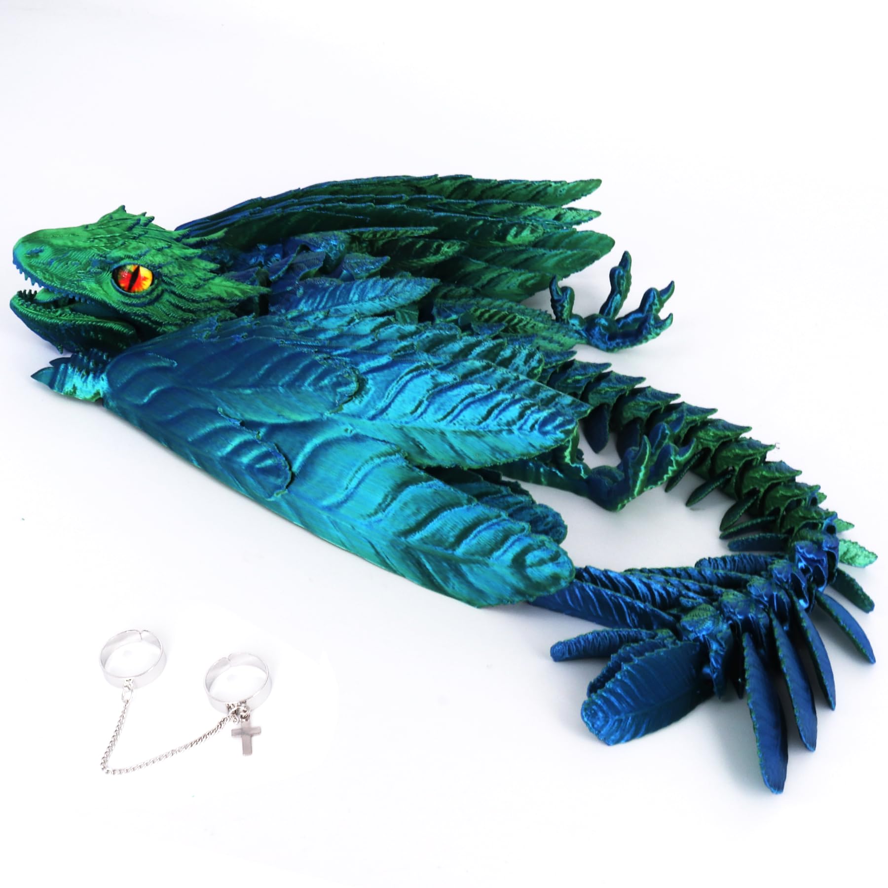 ACOCOFE 3D Printed Dragon Feathered Wyvern Toy, 16 inch Large Fidget Articulated Dragon with Wings, Large Desktop Pet 3D Printed Toy (Laser Green)