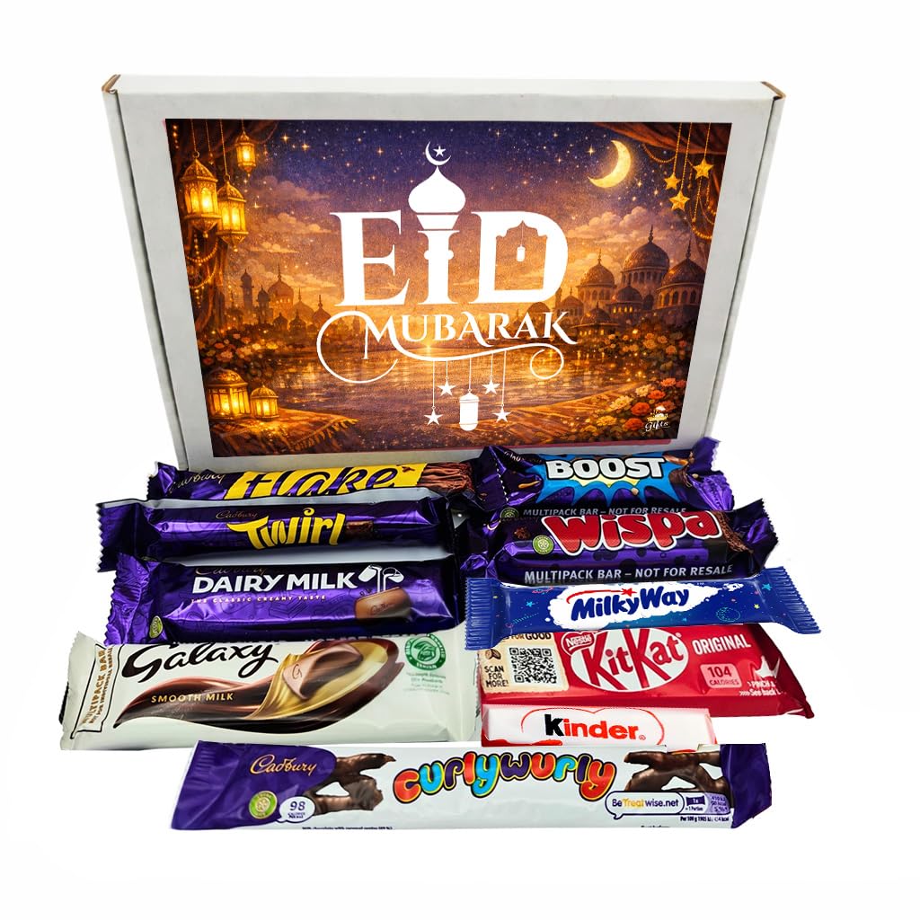 Eid Mubarak Chocolate Gift Box, 10 Bars Assorted Milk Chocolate Selection with Poem