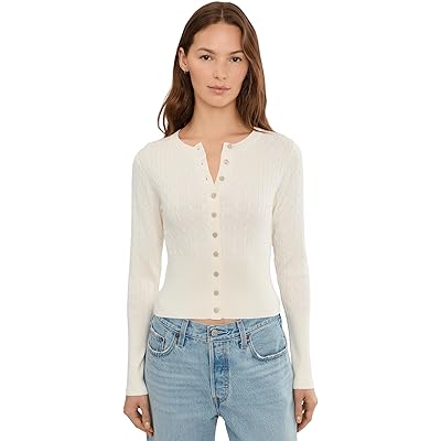 525 america Monroe High Rib Cable Cardigan egret
