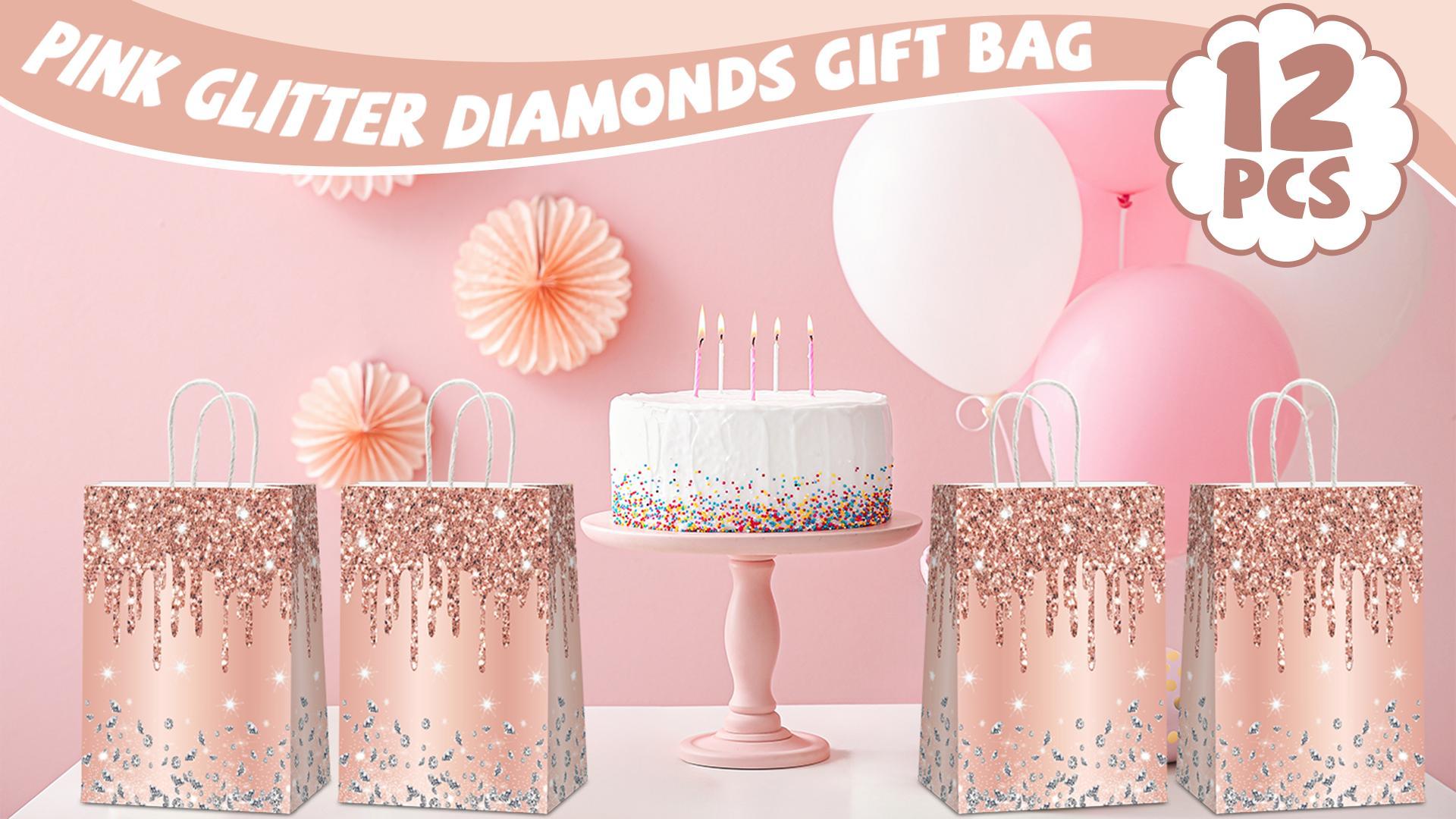 12 Rosa Gold-Geschenktüten Mit Glitzer – 20,3 X 11,9 X 7,6 Cm, Für Geburtstag, Hochzeit & Partys