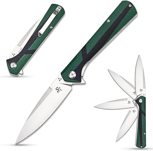 Sitivien ST123 Cuchillo plegable, hoja D2 y mango G10 EDC cuchillo de herramienta con clip de bolsillo para acampar al aire libre EDC (verde)
