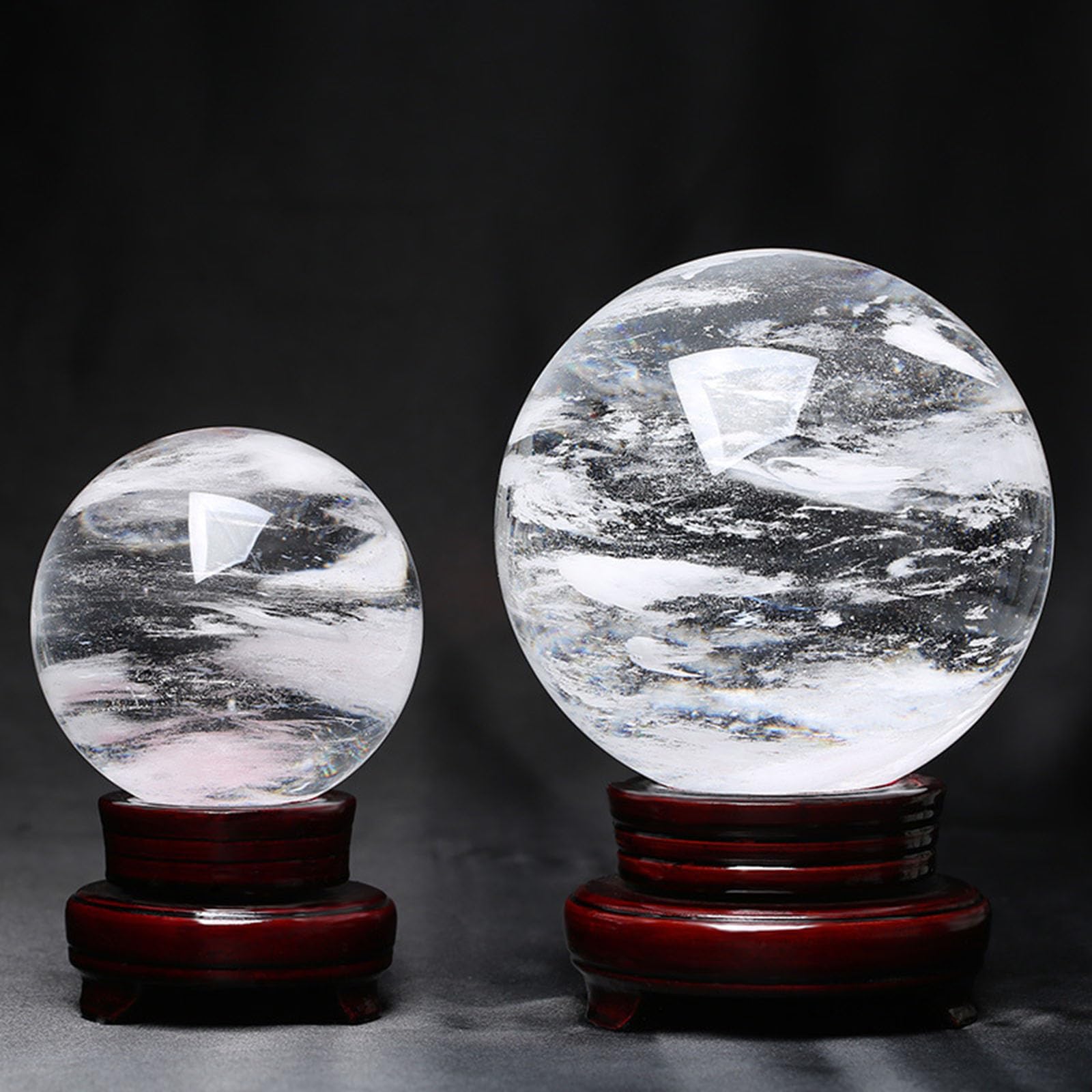Melting/Natural Clear Quartz Crystal Sphere,White Balls for Withcraft Home Decor Gemstones Ball with Holder,17cm/6.7in