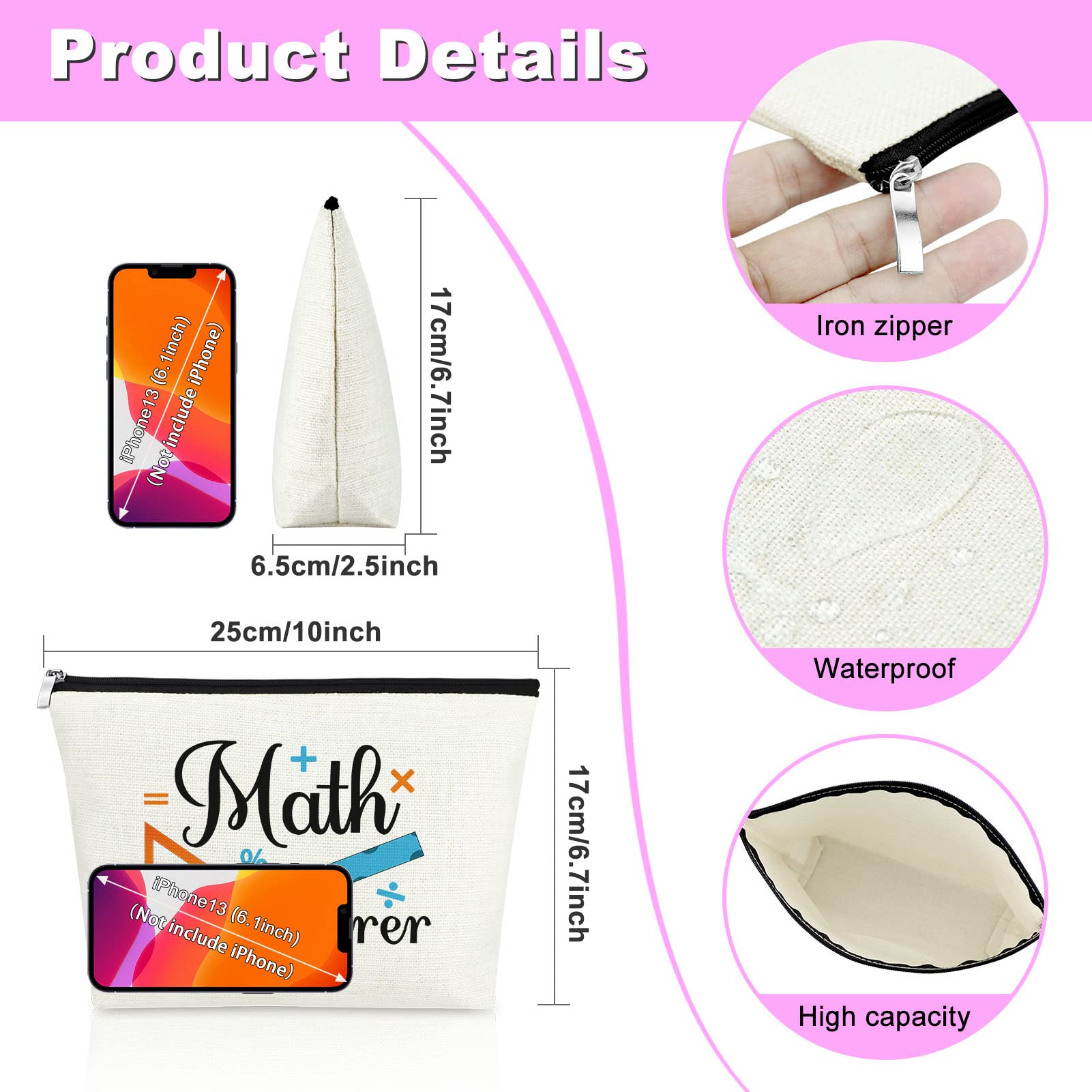 Mxrymvu Math Teacher Cosmetics Bag Math Lover Gift Makeup Bag Funny Teacher Appreciation Present from Student Teacher's Day Birthday Present for Mathematician Travel Makeup Pouch