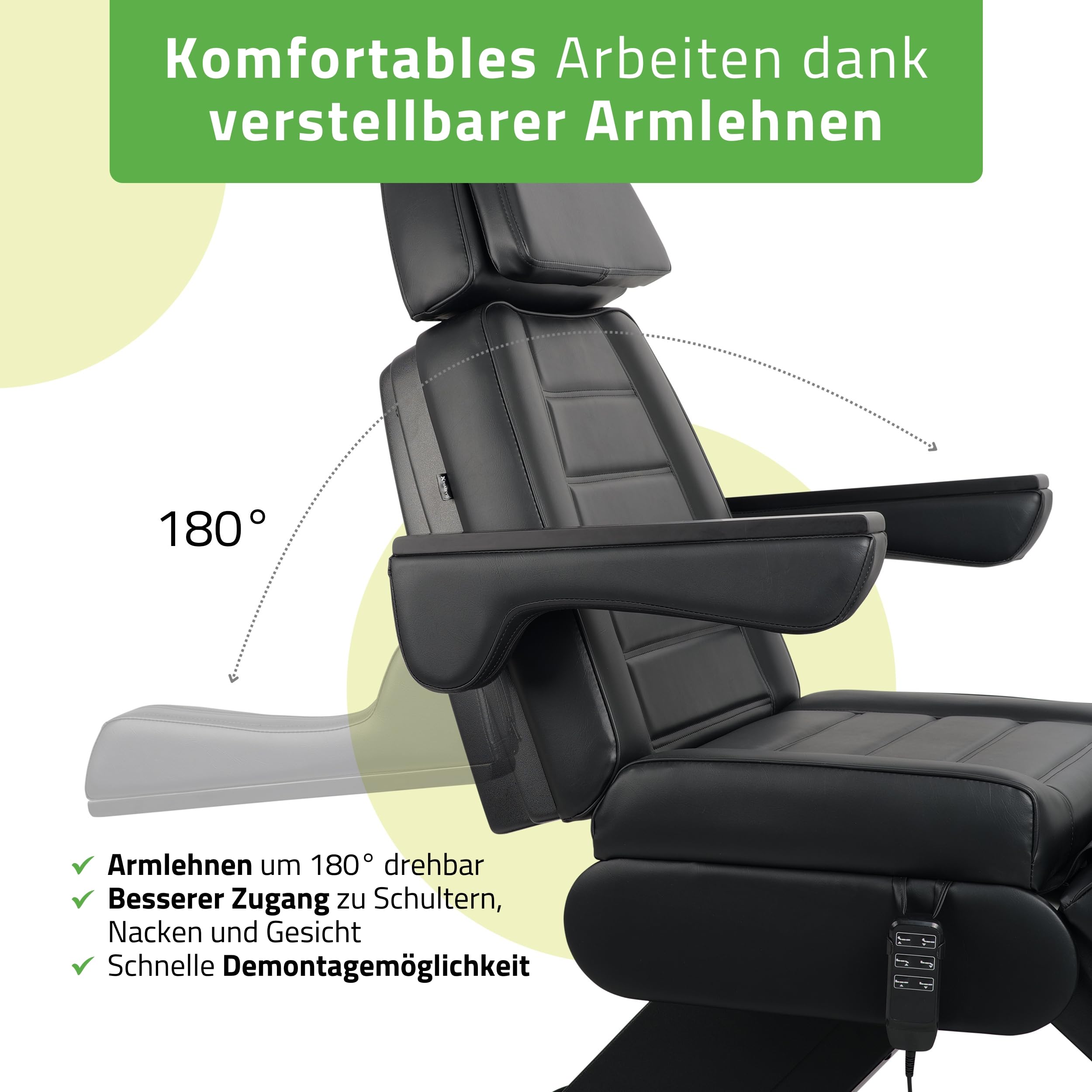 HABYS Leo PRO 4 Elektrische Kosmetikliege, Höhenverstellbarer Kosmetikstuhl | mit Gesichtsöffnung & drehbaren Armlehnen, Beautyliege für Kosmetik, SPA, Massage & Ästhetische Medizin