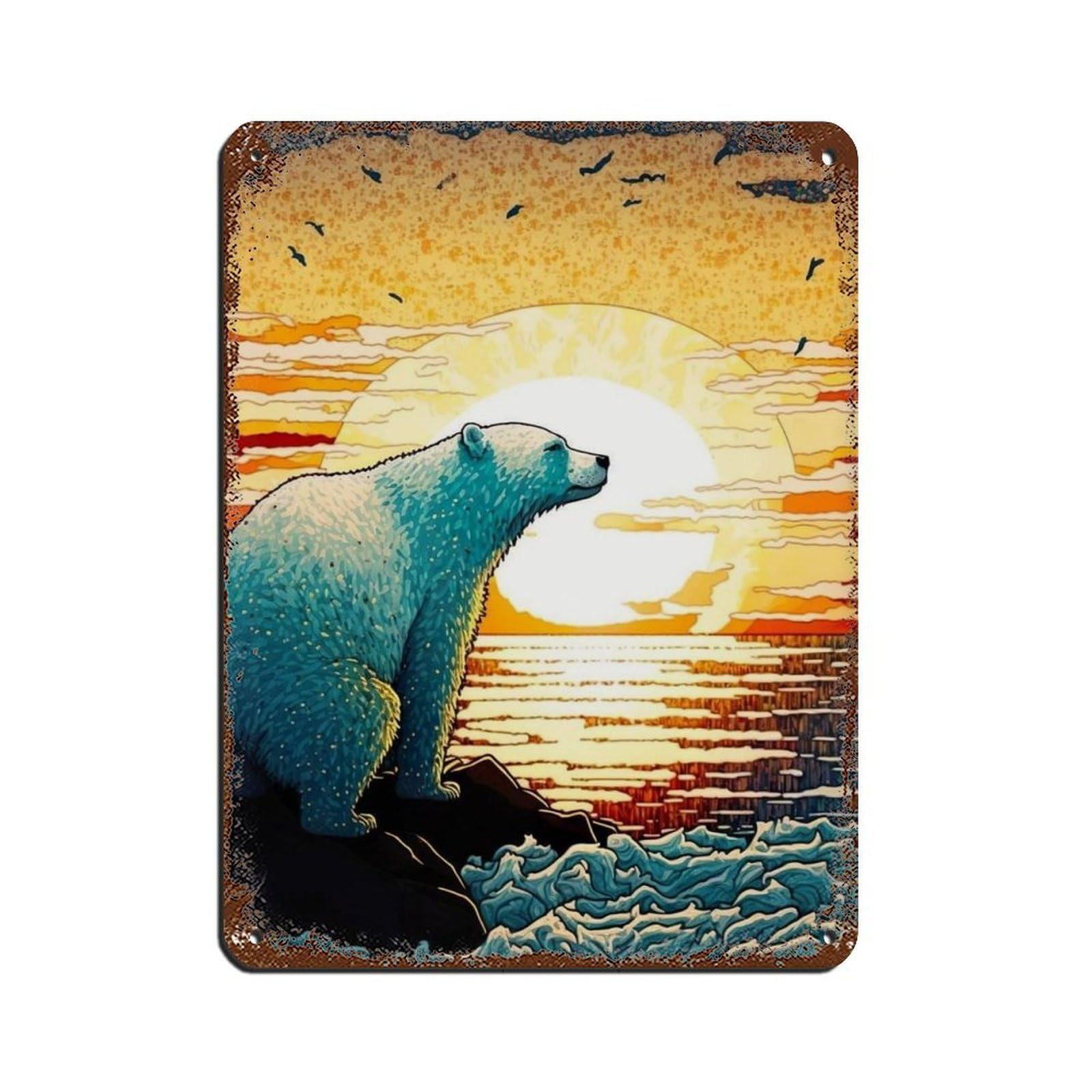 Lxwnze 30L X 40W Cm Polar Bear,Pointillism Animal Art Poster Tin Sign Vintage Metal Pub Club Cafe Bar Home Wall Art Decoration Poster Retro 12X16inch(30X40cm)