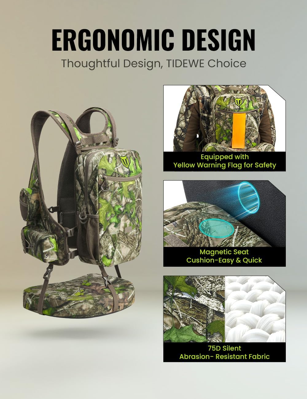 TIDEWE Vest with Seat, Lightweight Vest with Multi-Compartment Storage, Portable Backpack with 11 Adjustable Straps