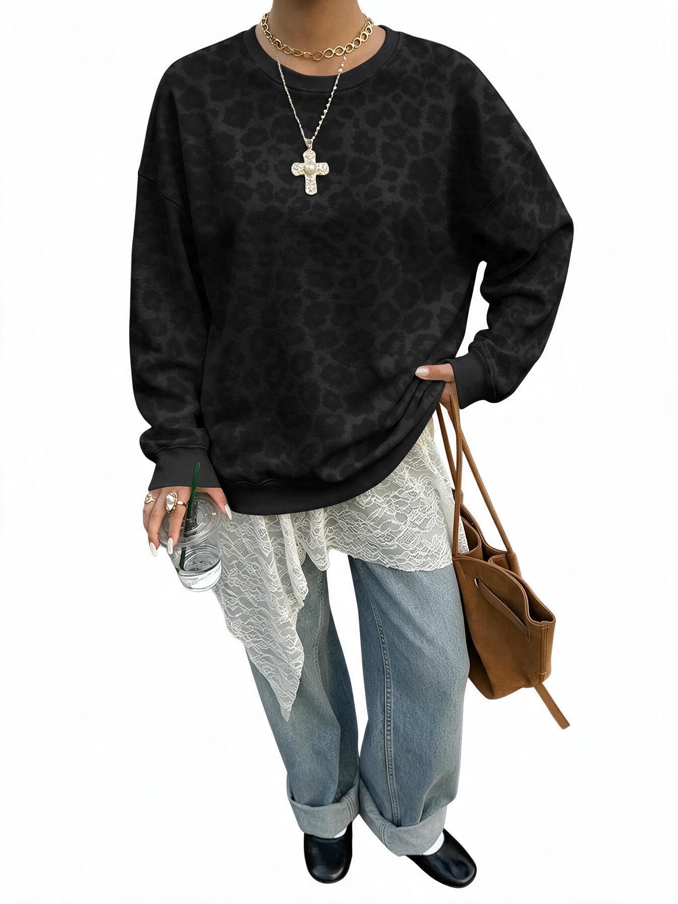 Womens Oversized Striped Sweatshirt Casual Long Sleeve Crewneck Loose Fashion Clothes for Women