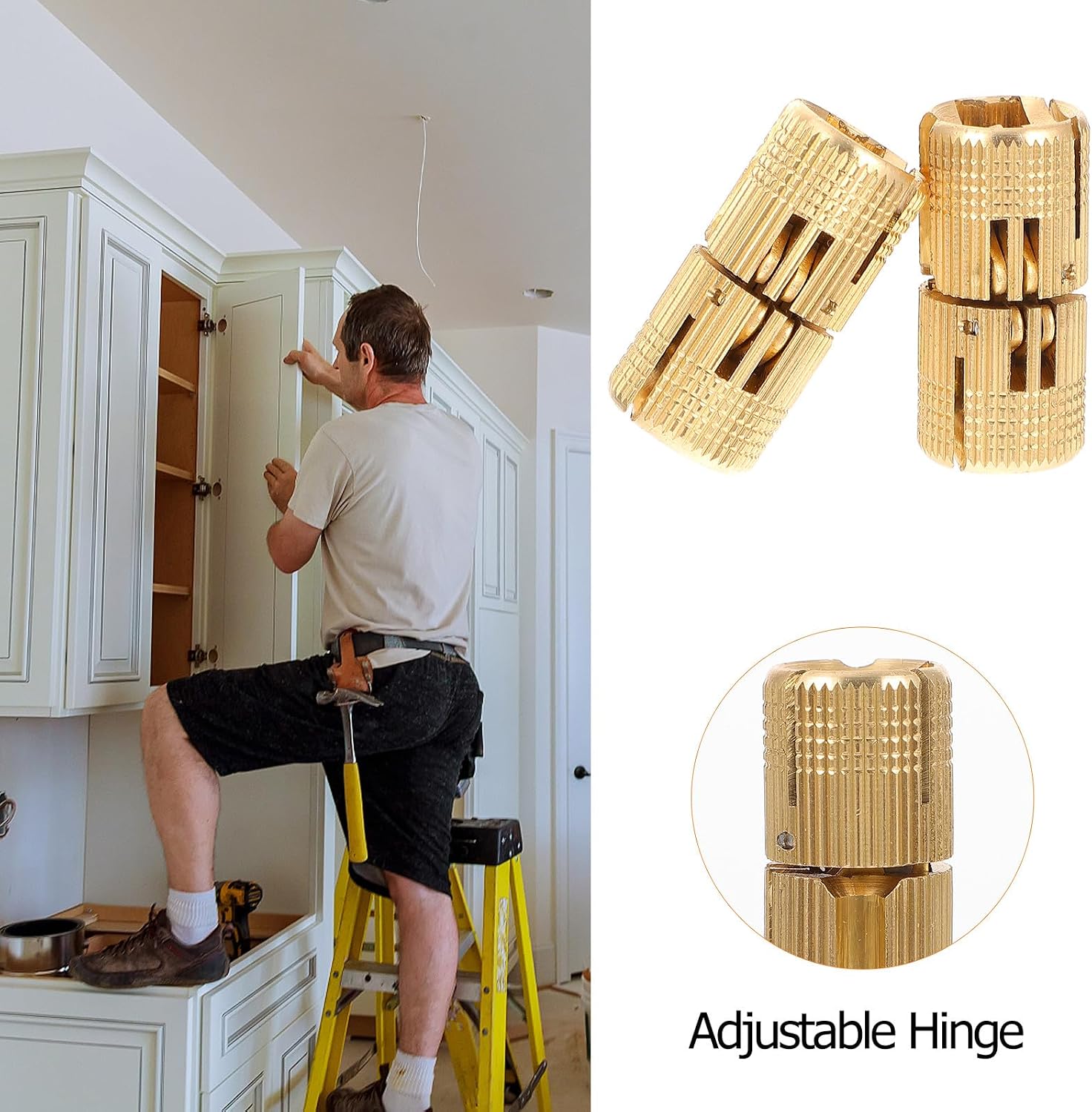 2pcs 12mm Copper Hidden Pivot Door Hinges Concealed Cabinet Hinges for Furniture Drawer and Home Revolving Door Adjustable Copper Set