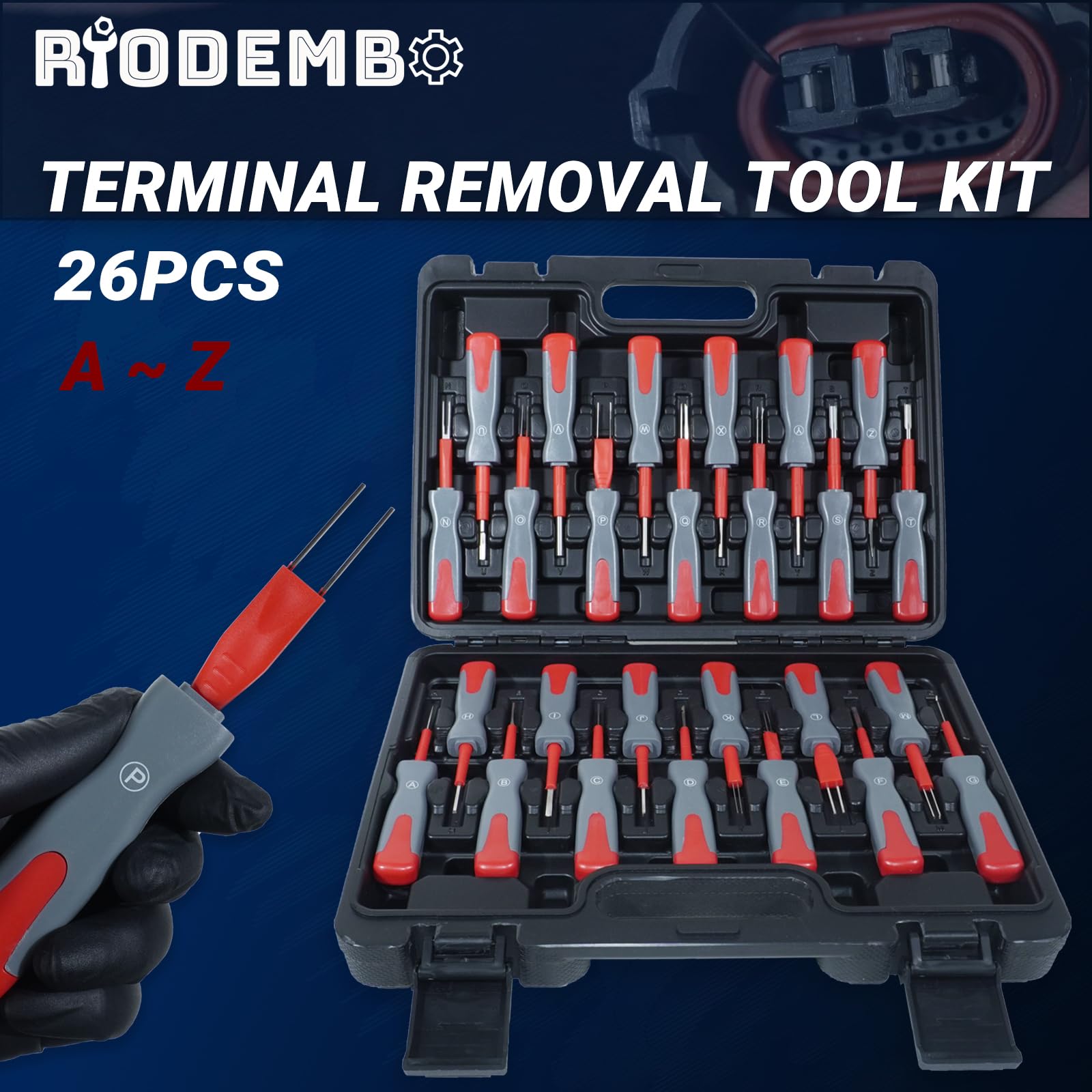 RIODEMBO 26PCS Universal Terminal Removal Tool Kit, Auto Electrical Terminal Release Tool, Terminal Extraction and Connector Release Tool Set for Automotive Wiring Harness Service