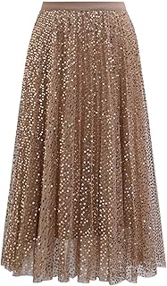 Women Gilded Glow Sequin Embellished Print Tulle Tutu Skirt A-line Elast...