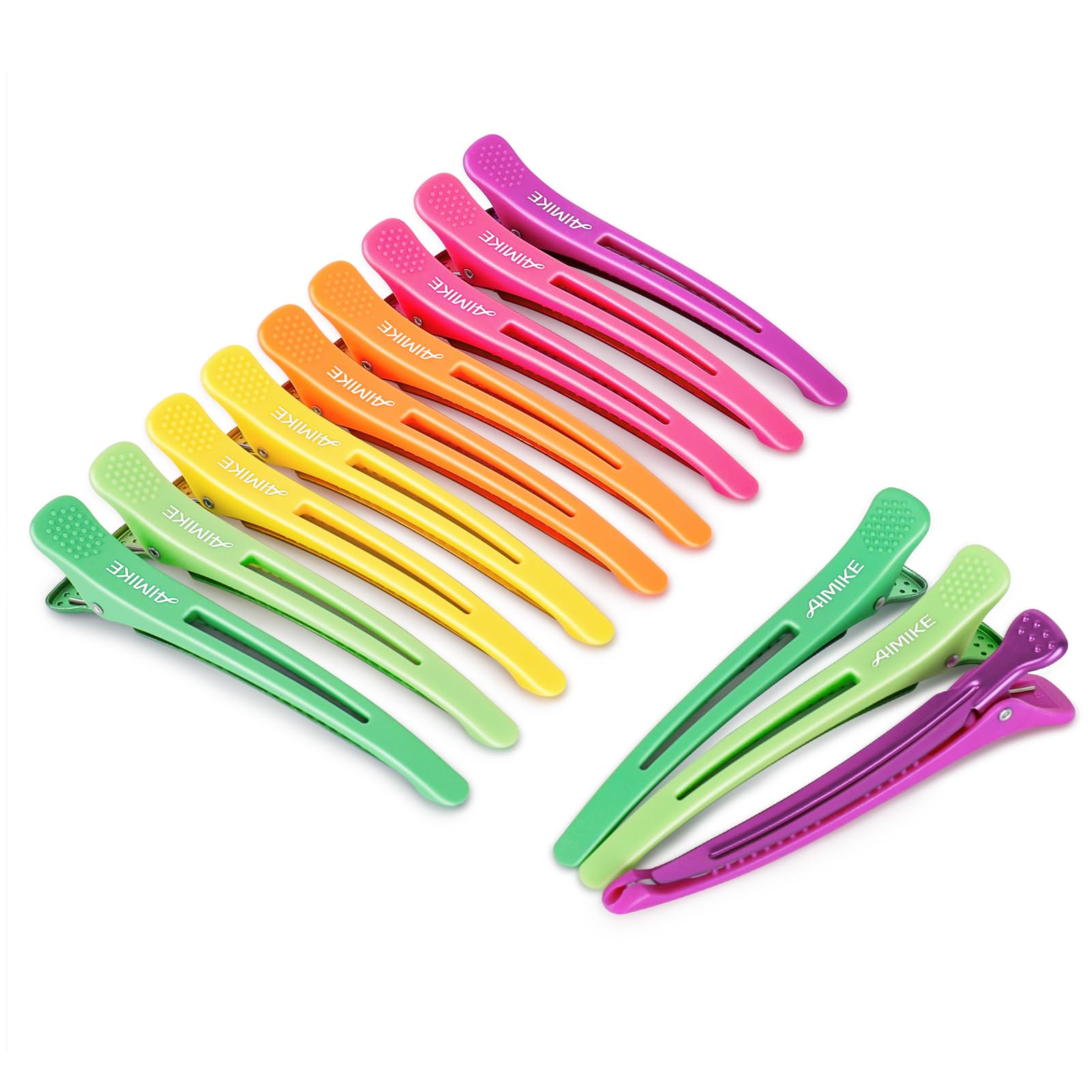 AIMIKENeon Hair Clips, 12 Pcs Professional Sectioning and Cutting Clips for Hairdressers - 4.3" Long Duck Billed Rollers for StylingClimatePartner certified