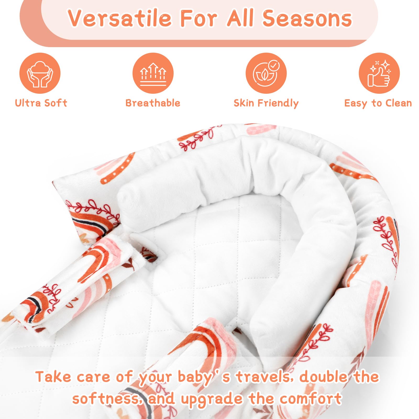 Pea Pod Support de tête de siège auto pour bébé Newbron, arc-en-ciel