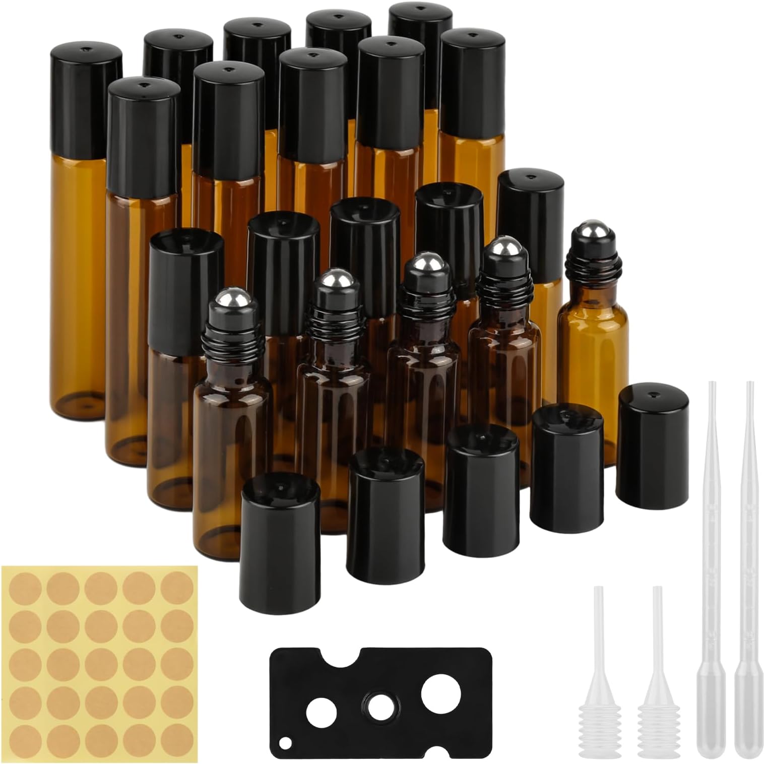 YONGQING 20 Pieces Roller Ball Bottles for Essential Oils - 5/10ml Brown Bottles for Perfumes, Cosmetics, Massages