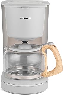 Progress EK3757PGRY-VDE Scandi Cafetière Filtre, Machine à Café Électrique, 1.25 L soit 10 Tasses, Anti Goutte, Fonction Maintien au Chaud, Arrêt Automatique, Filtre Conique Amovible, 1080 W, Gris