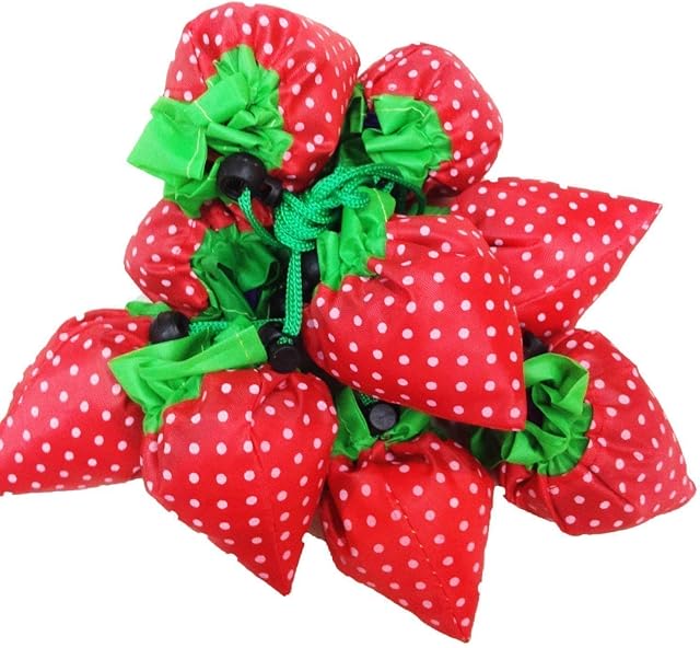 LHKJ 12 Pcs Strawberry Foldable Shopping Bag, with Pouch Shoulder Tote for Outdoor