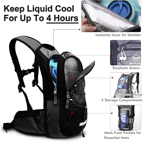 Miniatura 4 de Mochila de hidratación aislada con bolsa de agua a prueba de fugas de 3L sin BPA, gran almacenamiento, mochila ligera de senderismo con bolsas para
