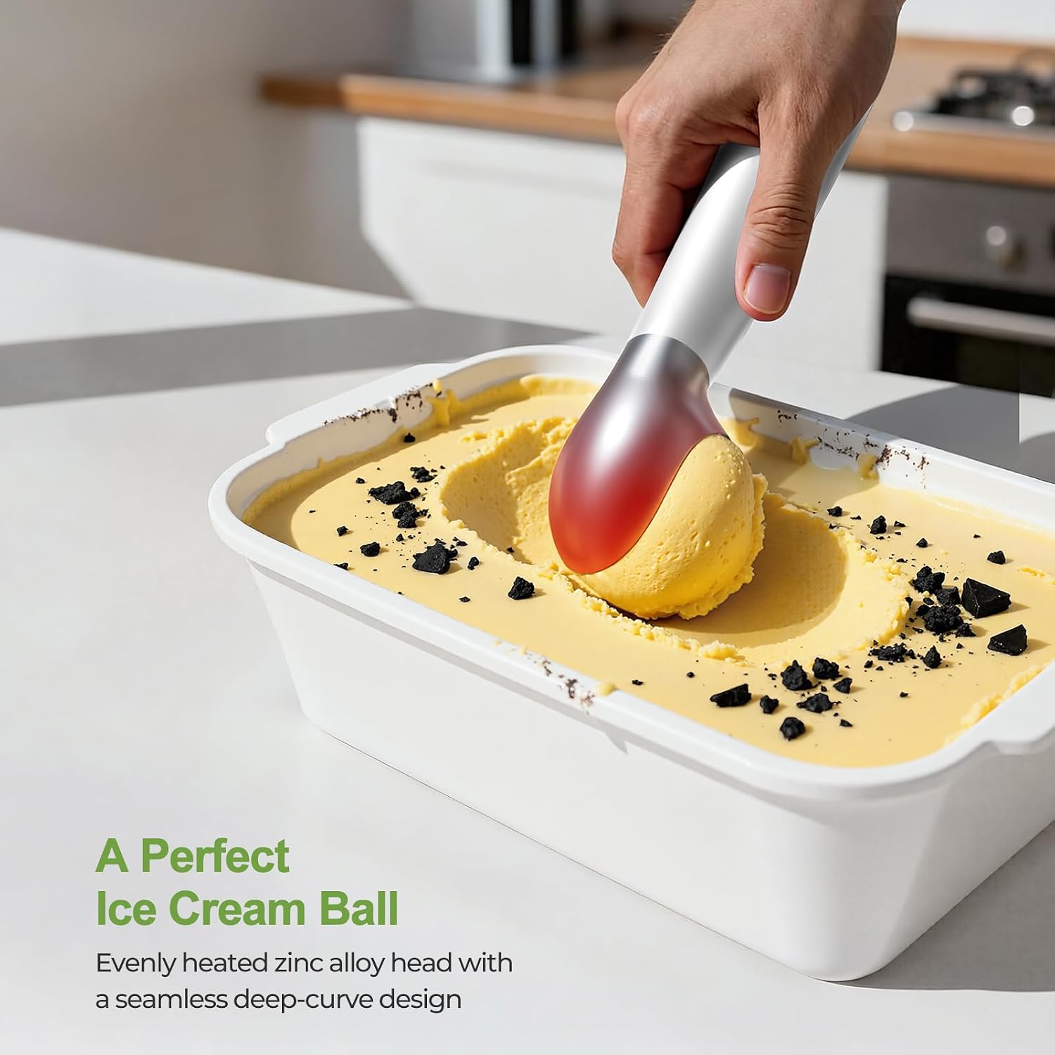 Heated Ice Cream Scoop, 3-Temp Modes & 160°F Fast Heating