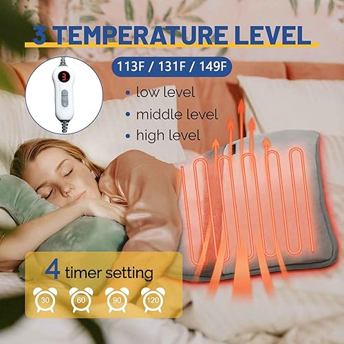 Miniatura 4 de Calentador eléctrico de pies con calefacción de doble cara, almohadilla térmica lavable debajo del escritorioen la cama, 20 x 20 pulgadas, ajustes