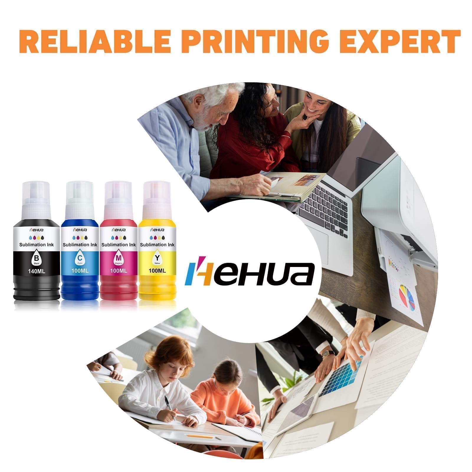 hehua 440ML Atramentu Sublimacyjnego Kompatybilny z Epson Sublimacyjnego | Kompatybilny z ET-2810 ET-2820 ET-2830 ET-2815 ET-4810 ET-2850 ET-2856 2870 4800 do Koszulek Termotransferowych
