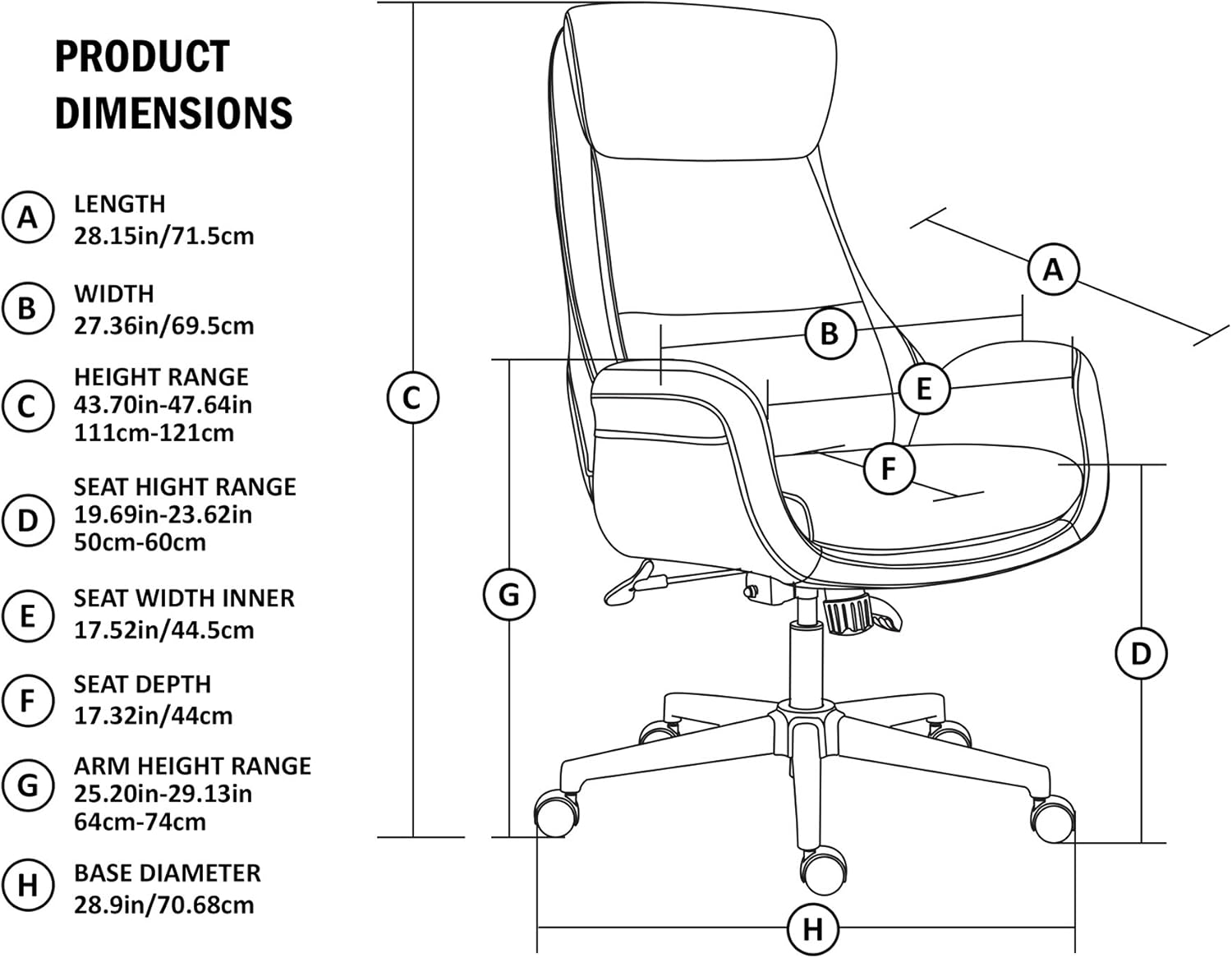 Glitzhome Mid-Century Modern Leatherette Adjustable Swivel High Back Office Chair Brownish Grey : Home & Kitchen