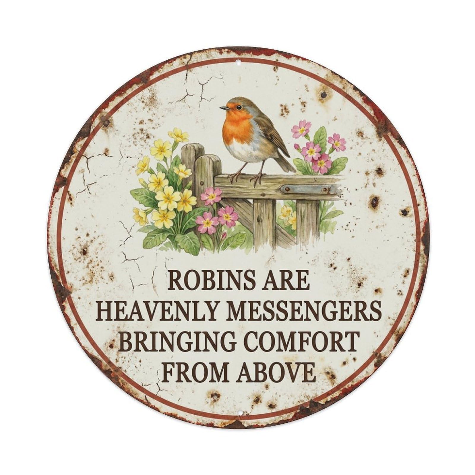 Yrnq Vintage Style Robin Bird Garden Quote Messenger Vintage Metal Tin Sign Plaque Wall Decor For Cafe, Club, Garden Round Metal Poster 8X8inch