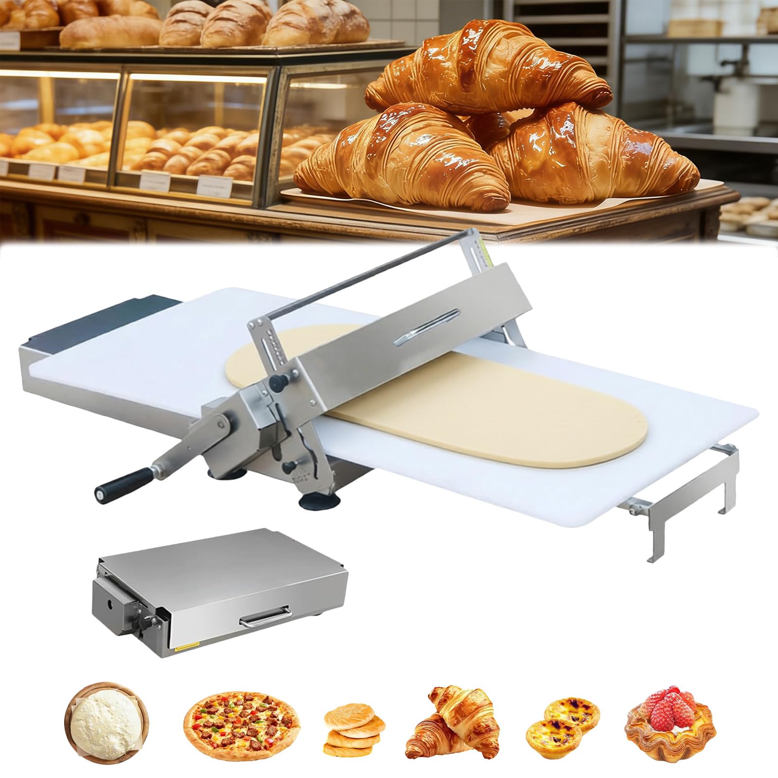 Laminoir à Pâte Pliable Professionnel Laminoir Patisserie Manuel avec épaisseur Réglable 0-25 mm Laminoir à Pâte Feuilletée en Acier Inoxydable pour Croissant Pizza Pain Pâtisserie Boulangerie