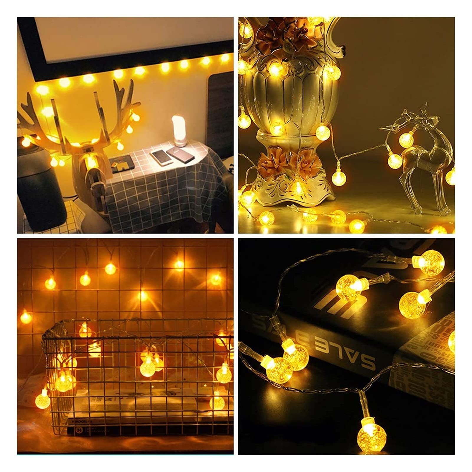 Guirnalda de luces de globo con control remoto, 32 pies, 80 LED, impermeable, para interiores y exteriores, para decoración del hogar, fiesta, patio, jardín, boda