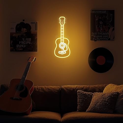 Miniatura 4 de Luz de neón de guitarra acústica, luz LED regulable de pared de neón con alimentación USB, decoraciones para dormitorio, sala de estar, estudio de