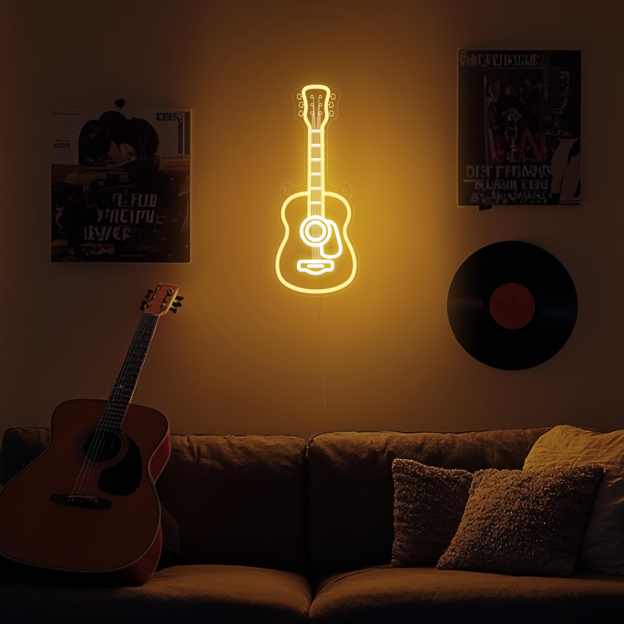 CoolGift Mart Acoustic Guitar Neon Light, Dimmable LED Guitar Neon Wall Sign USB Powered - Image 4
