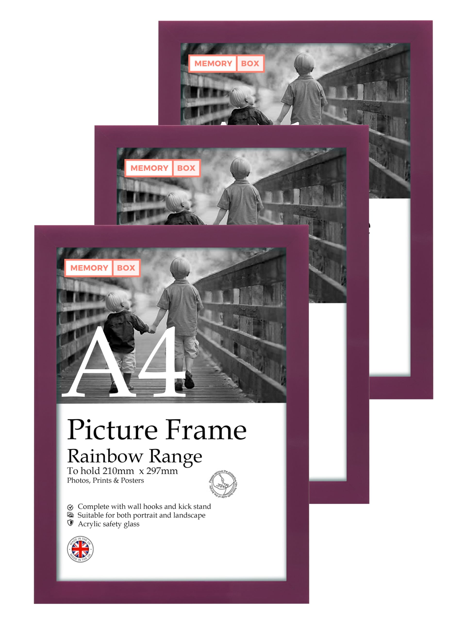 A4 Purple Picture Frame Set of 3, Perfect for Displaying A4 Picture Gallery Walls, Posters, Photos, Artwork, or Prints, Purple