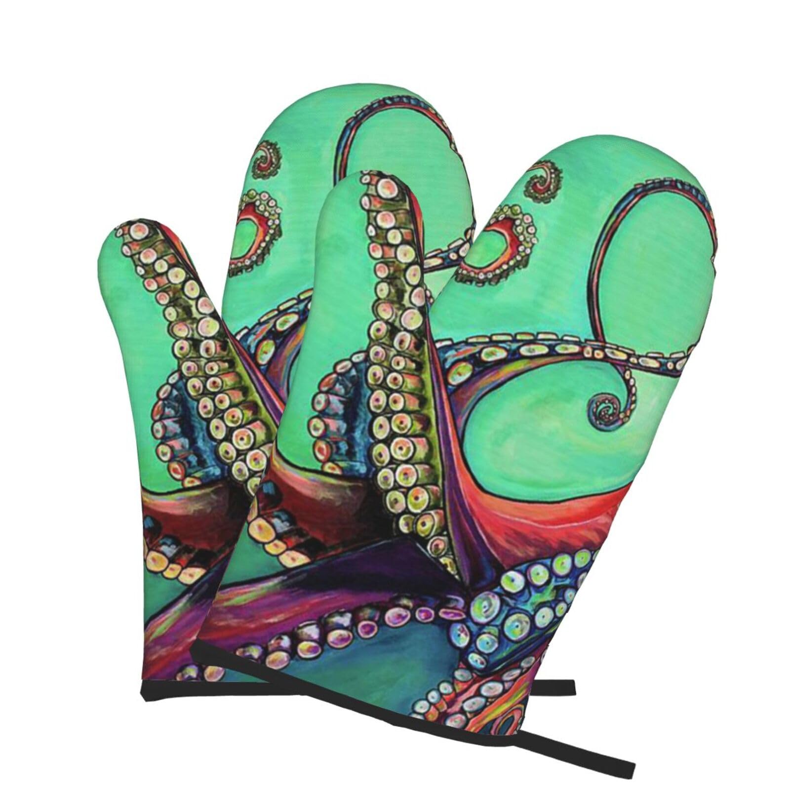 Oven Mitts Set of 2 Pcs, cute octopus Prints Heat Resistant Kitchen Gloves for Cooking Baking Grilling
