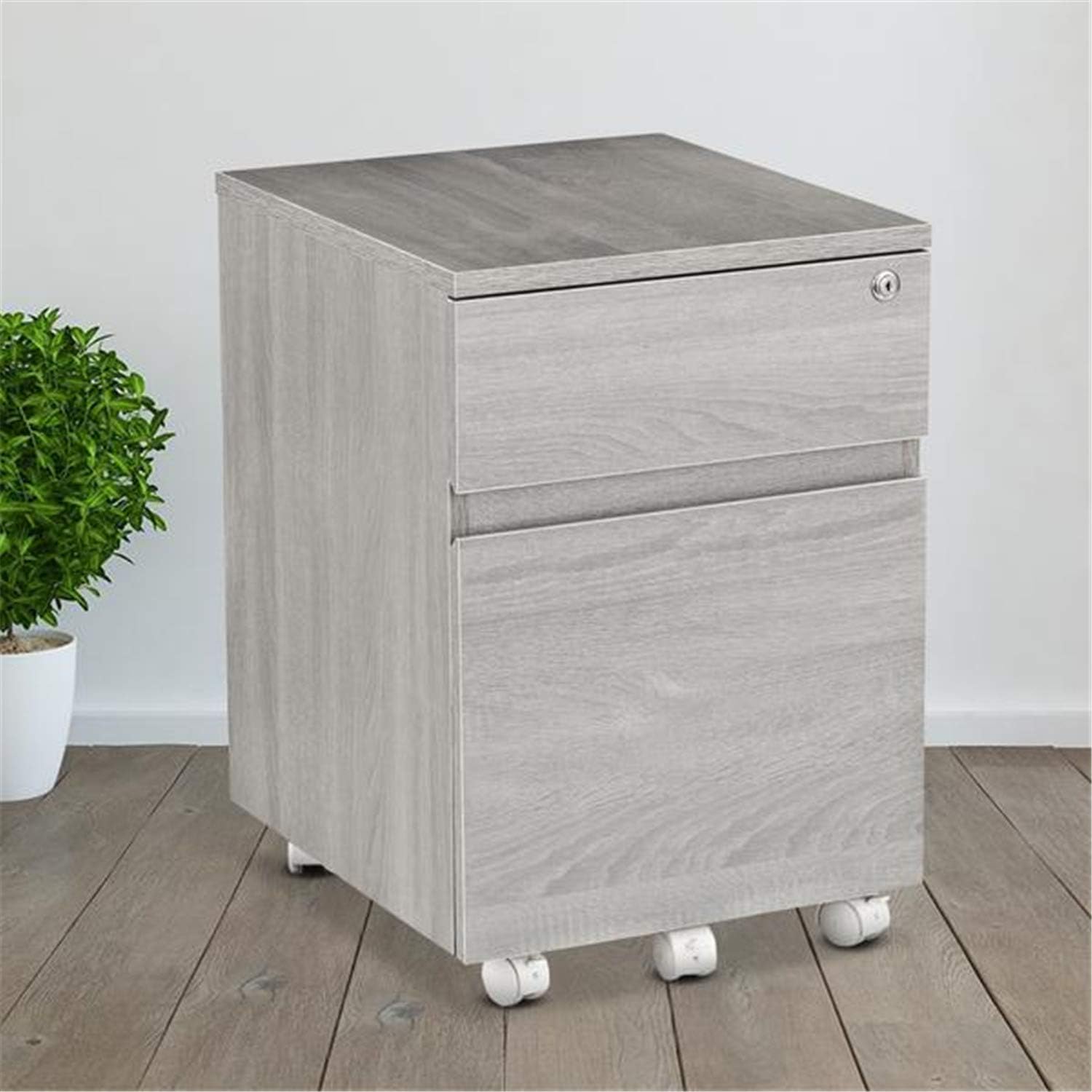 Techni Mobili Rolling 2 Drawer Vertical Filing Cabinet with Lock and Storage, Grey : Office Products