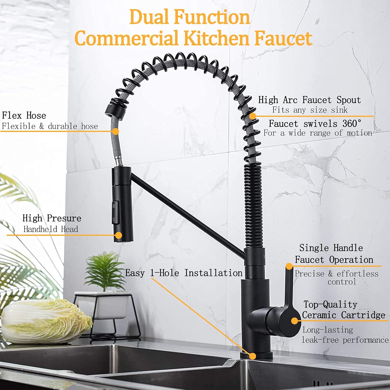 Gеt Dіѕсоunt оƒƒеr Black Kitchen Faucet Commercial Sink Faucet with Pull Down Sprayer Stainless Steel Dual Function Single Handle Lever Spring Sink Faucet Brushed Nickel