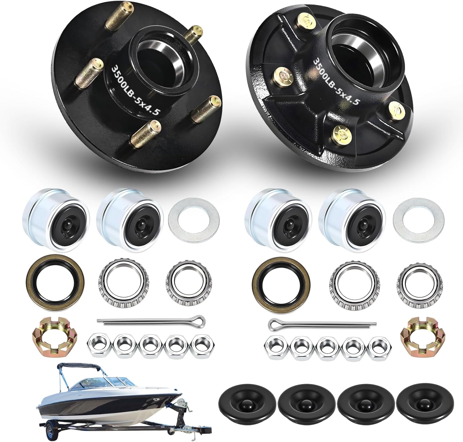 2 Sets 3500Lbs Trailer Hub Kit 5 Bolt 4.5", Premium 5 Lug Trailer Hubs Fit 1"-1/16" to 1-3/8" #84 Trailer Spindle, Heavy Duty Boat Trailer Idler Hub Assembly (Only for Tapered Spindle)