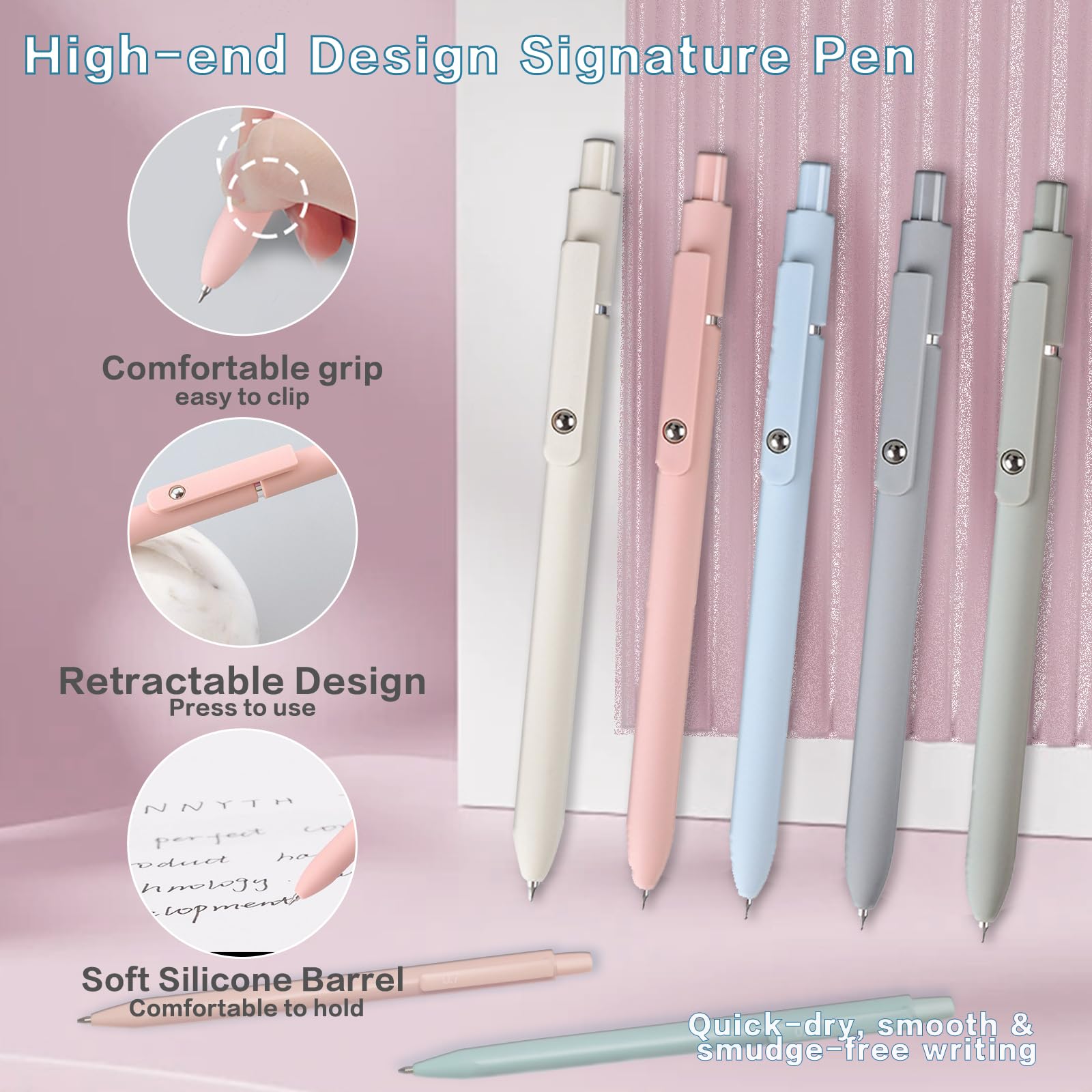 Ästhetisches Schulzubehör mit niedlichem Federmäppchen, 5 Gelstifte, 12 Pastell-Textmarker, 6 Druckbleistifte, 0,5 und 0,7 mm, für Schulbedarf, Pink, 41-teilig