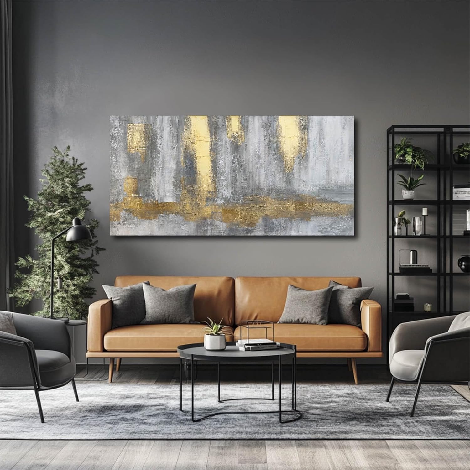 XIANSHOU Textured Wall Art Gold Wall Decor Modern Wall Picture 24"x48" Artwork for Bedroom Decorative Painting for Dining Room Area