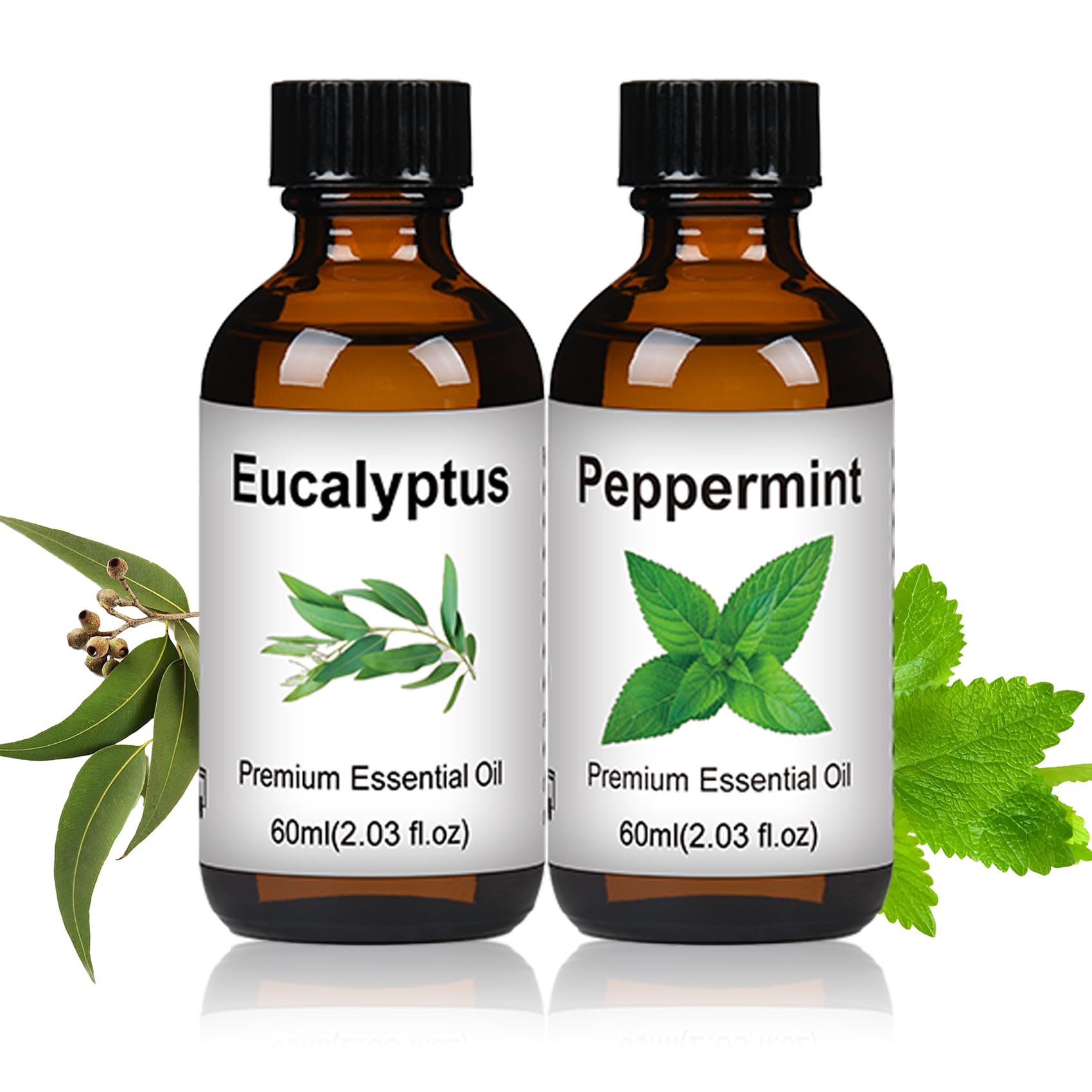 Eucalyptus Essential Oil and Peppermint Essential Oil for Diffuser,Soap Making, Candle Making Fragrance Oil Set 2 X 60ML