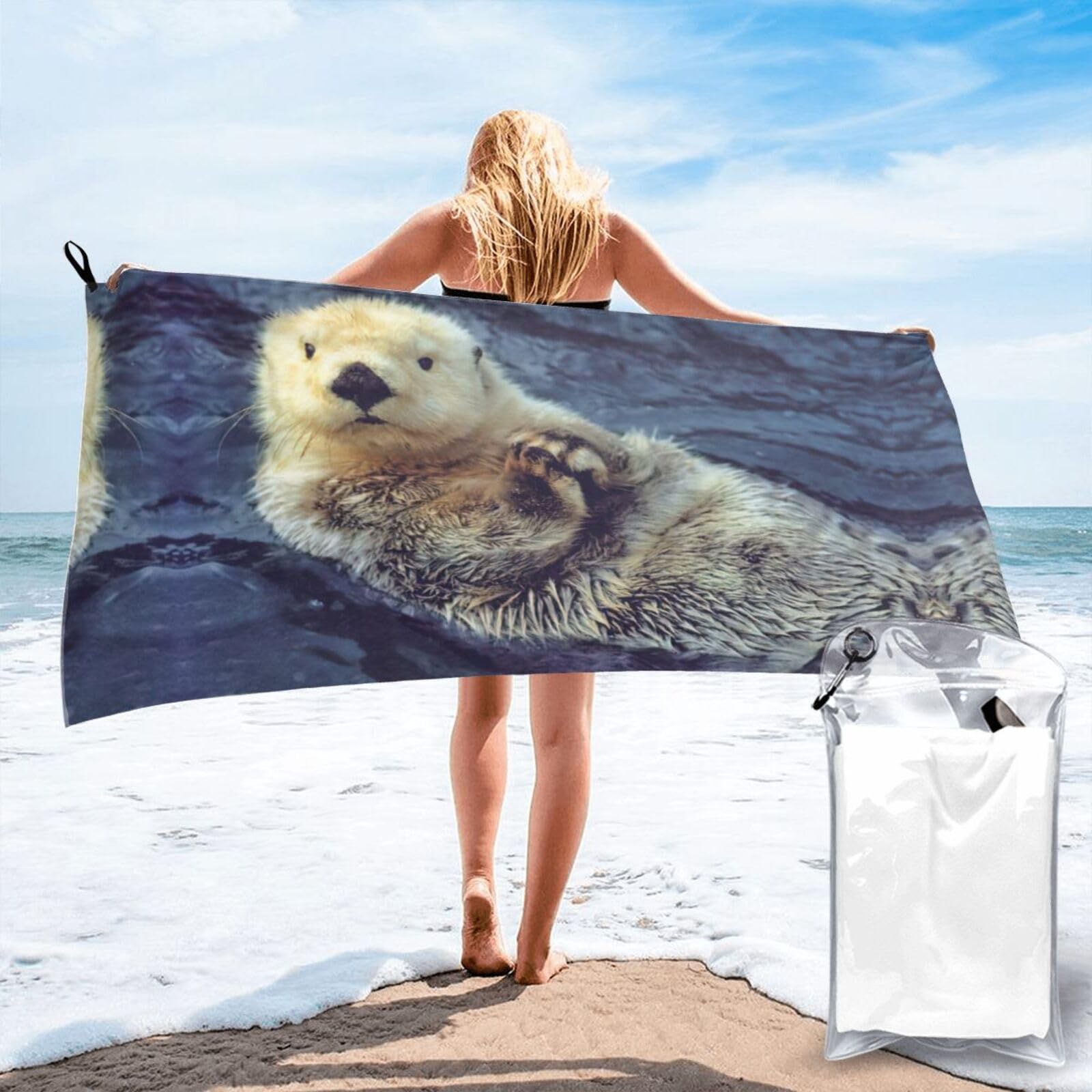 ENGhjes White Otter Print Camping Towel Fast Drying Bath Beach Shower Wrap For Gym Camping Vacation Adults Portable Gift